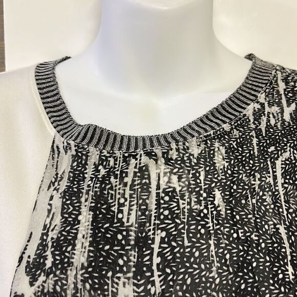 ZARA Asymmetrical Crewneck Short Sleeve Abstract Mix Material Hi/Low Blouse-Med - Picture 4 of 14